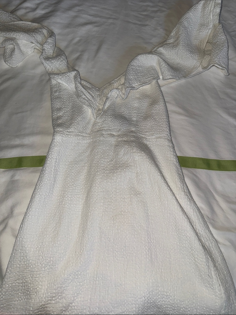 Mink pink white stretchy cotton white sun dress with lacing up the back and . S